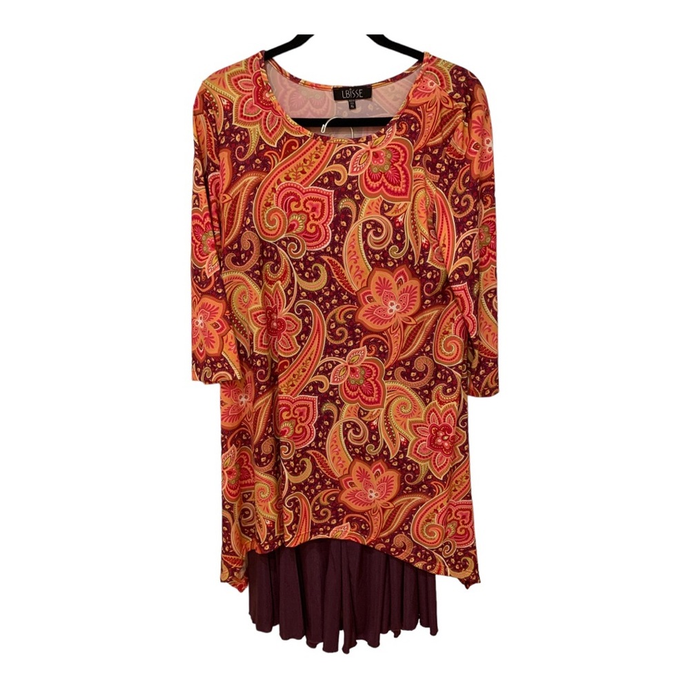 LBisse Orange Colorful Tunic (Sz XL) w/ matching purple gaucho pants (Sz L) Set